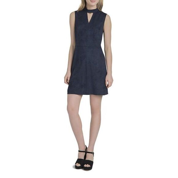 Lysse L Micro Suede Dress Midnight Blue Mod Mini Retro 60s - Picture 1 of 7